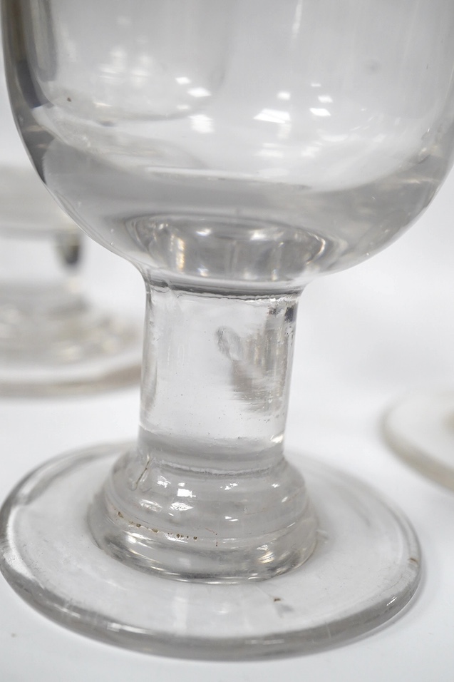 A group of 19th century rummers and other drinking glasses together with an 18th century small glass, 10cm - 14.5cm. Condition - some scratches, otherwise good